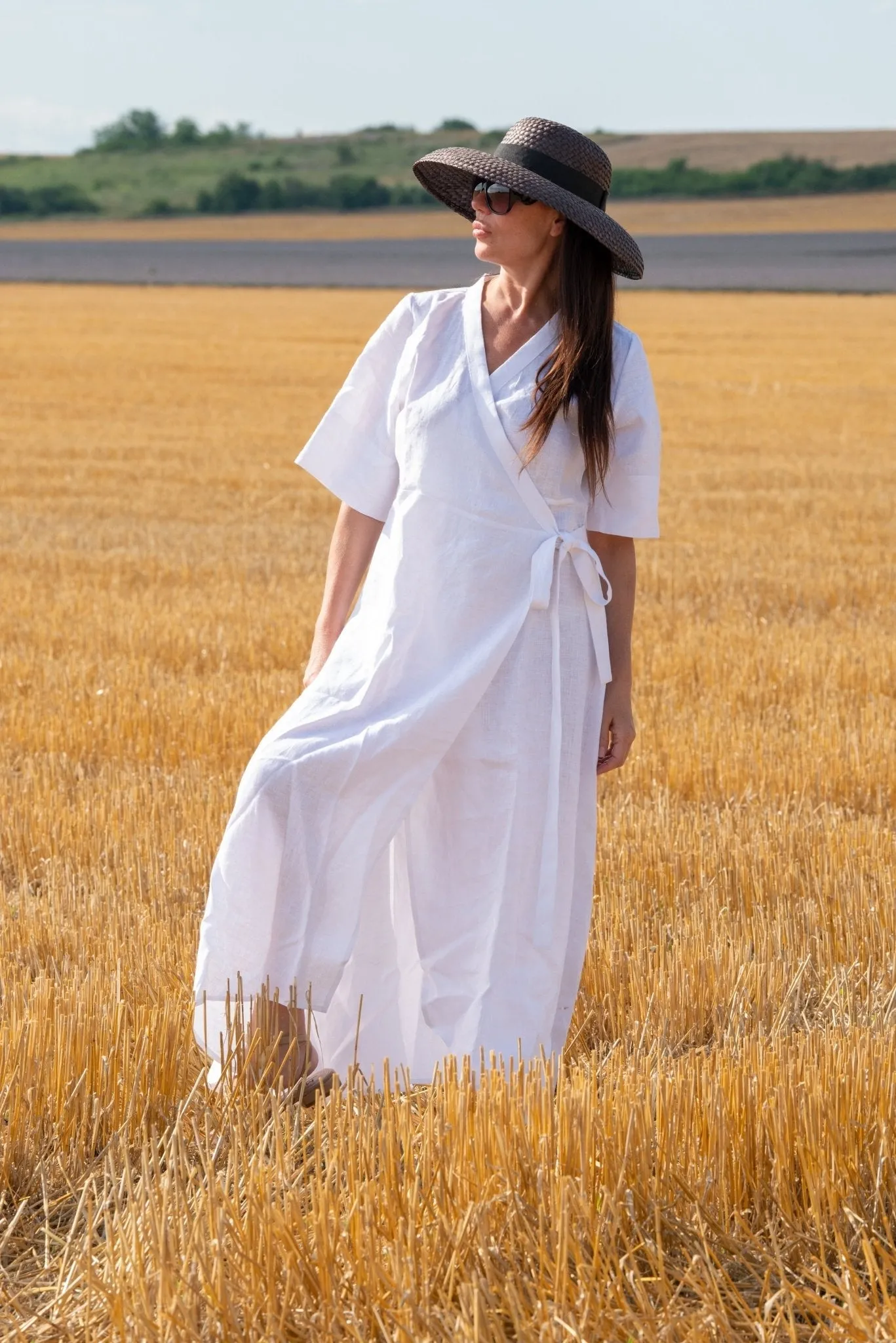 VERONA Long Linen Wrap Dress