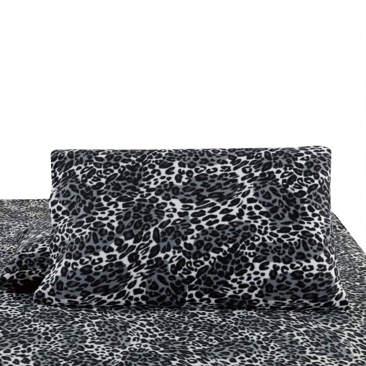 Viviland Plush Micro Fleece Bed Sheet Set, Extra Breathable Polar Fleece 4 Pcs Bed Sheets, with Deep Pocket,White Leopard, Queen