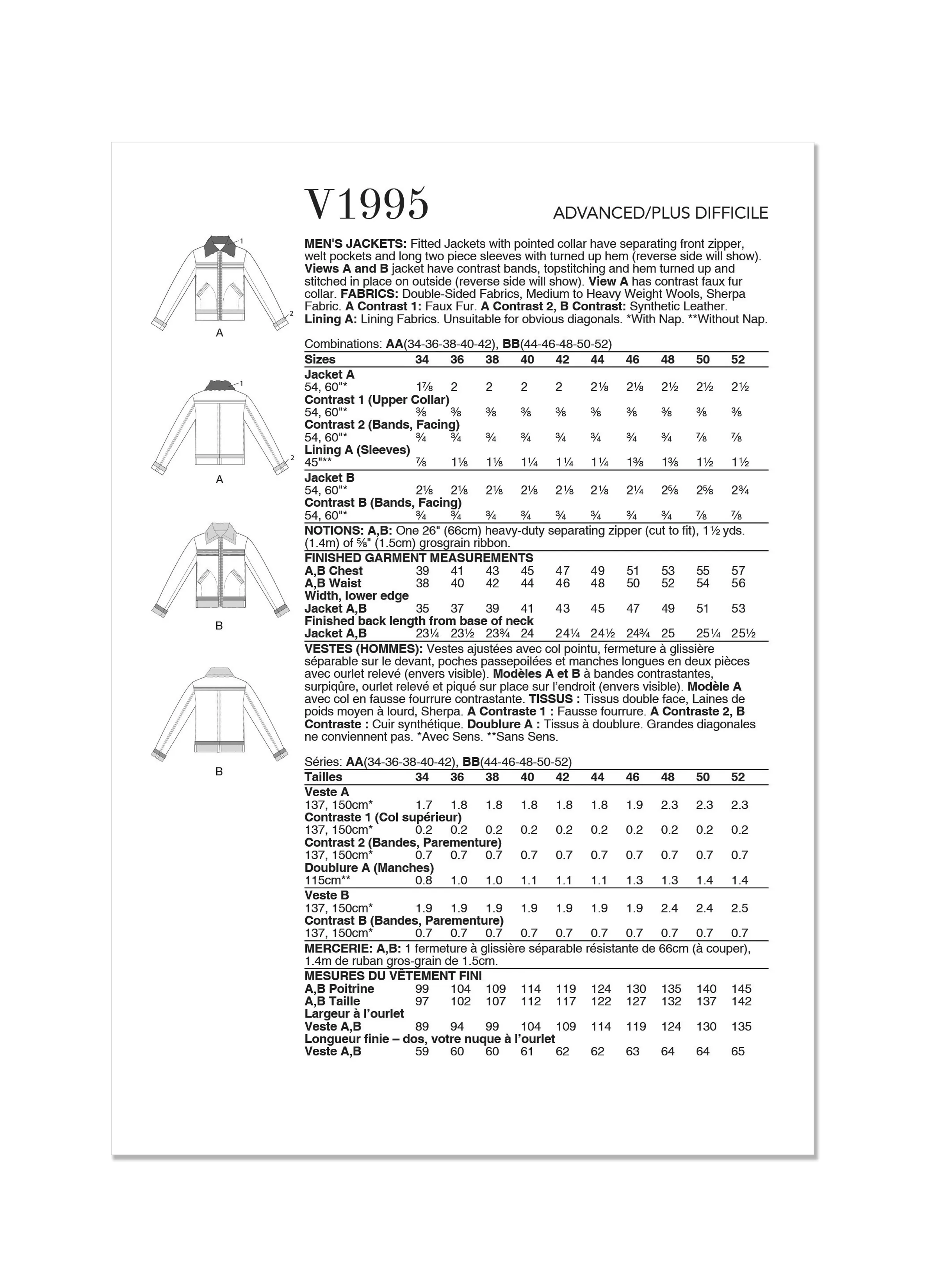 Voguepattern V1995 Men/Boy Jacket