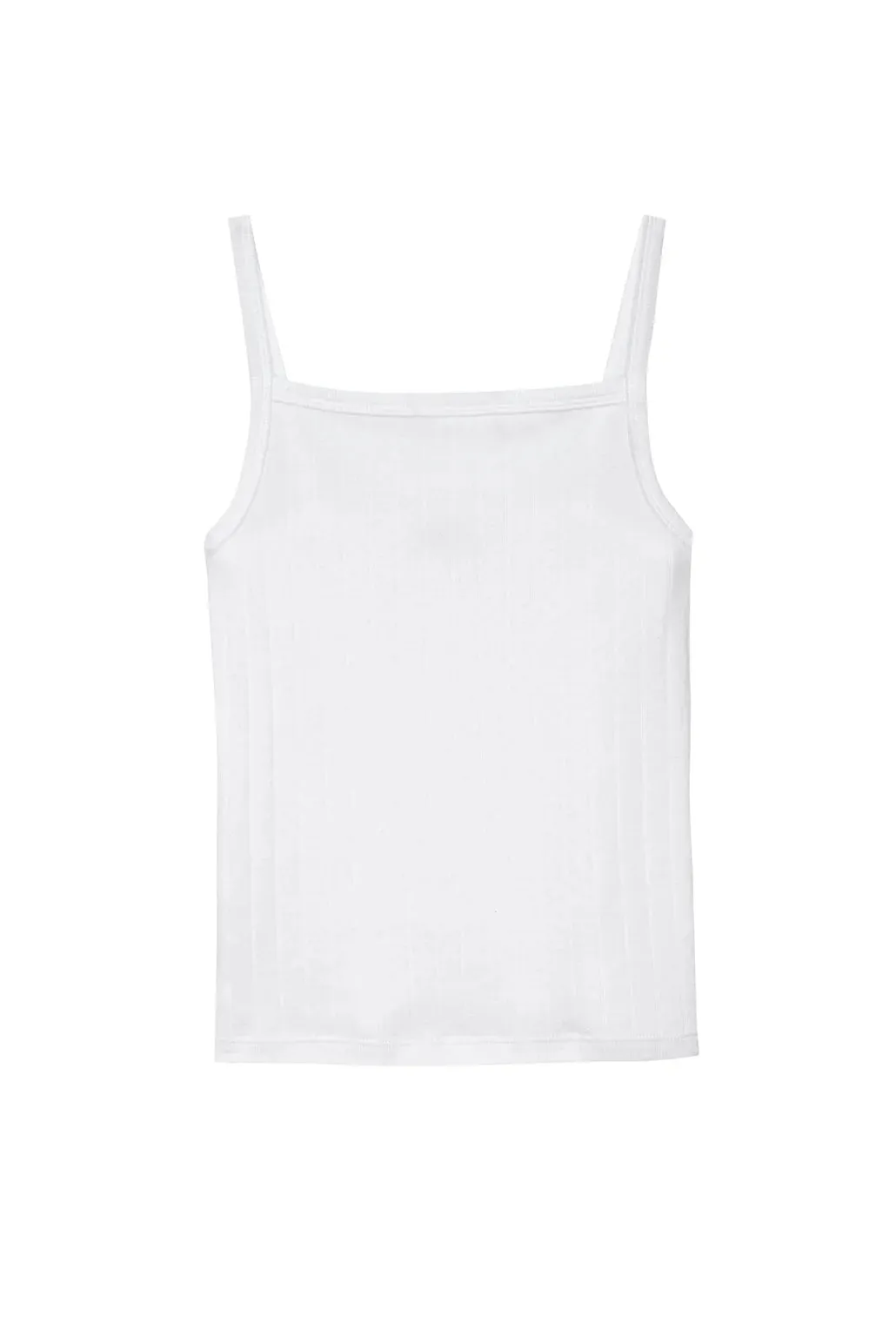 White Pointelle Square Neck Tank