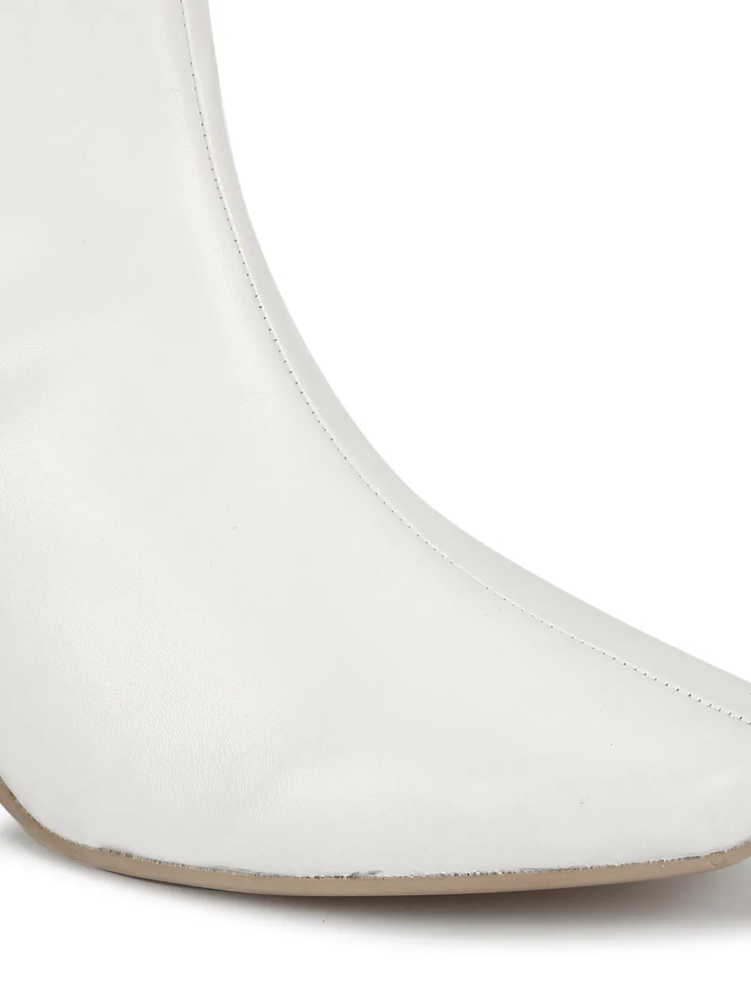 White PU Zip Up Block Heel Ankle Boots