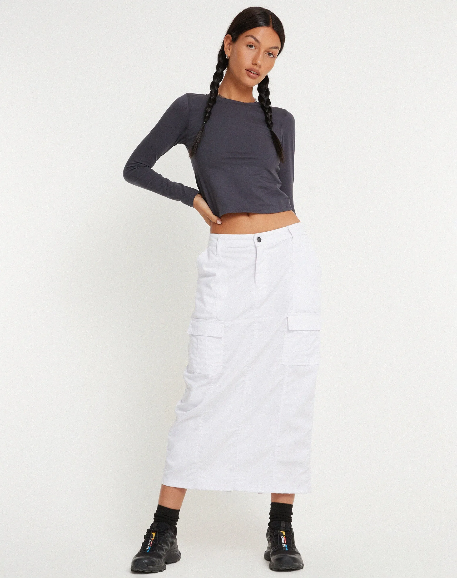 Widya Cargo Midi Skirt in White