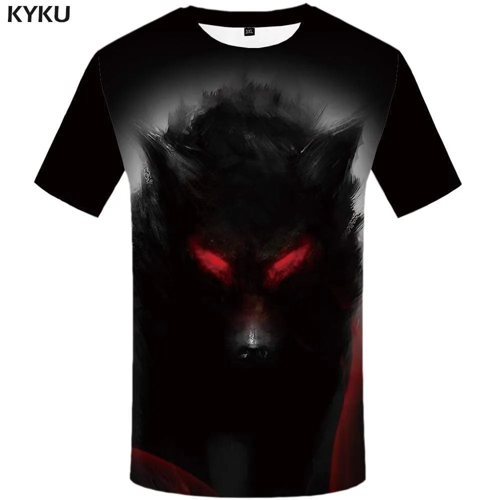 Wolf T shirt Men Animal Tshirts Print Graffiti Tshirt Anime Black T-shirt 3d Flame T shirts Funny Mens Clothing Graphic Unisex