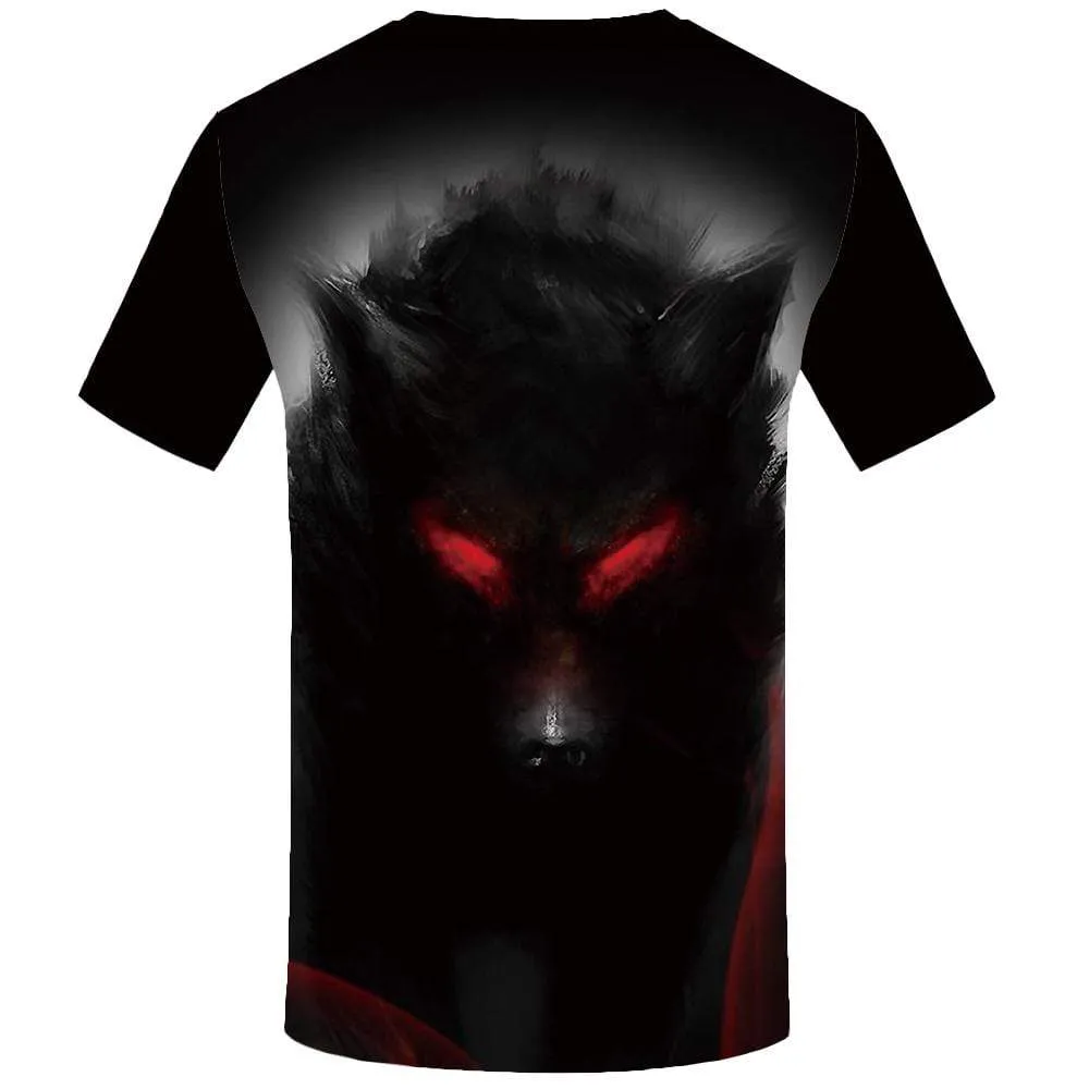 Wolf T shirt Men Animal Tshirts Print Graffiti Tshirt Anime Black T-shirt 3d Flame T shirts Funny Mens Clothing Graphic Unisex