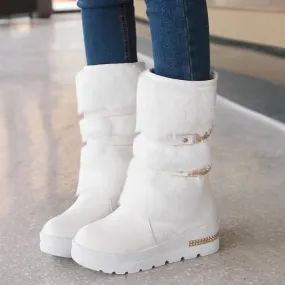 Women chunky platform buckle strap mid calf snow boots