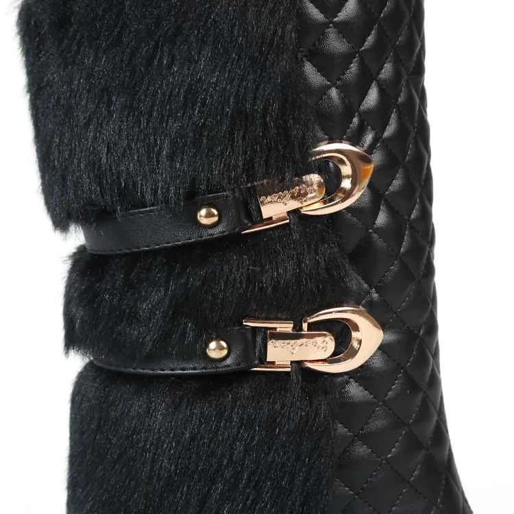 Women chunky platform buckle strap mid calf snow boots