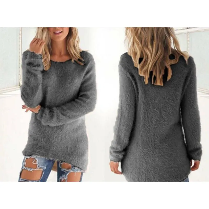 Women crew neck solid color long sleeve pullover sweater