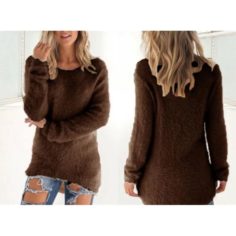 Women crew neck solid color long sleeve pullover sweater