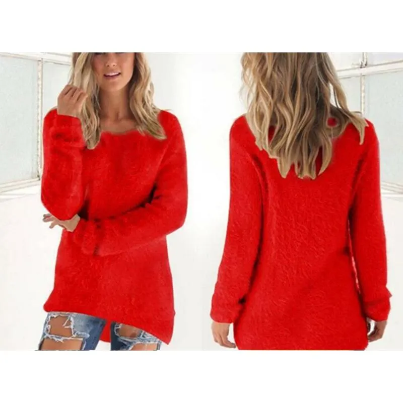 Women crew neck solid color long sleeve pullover sweater