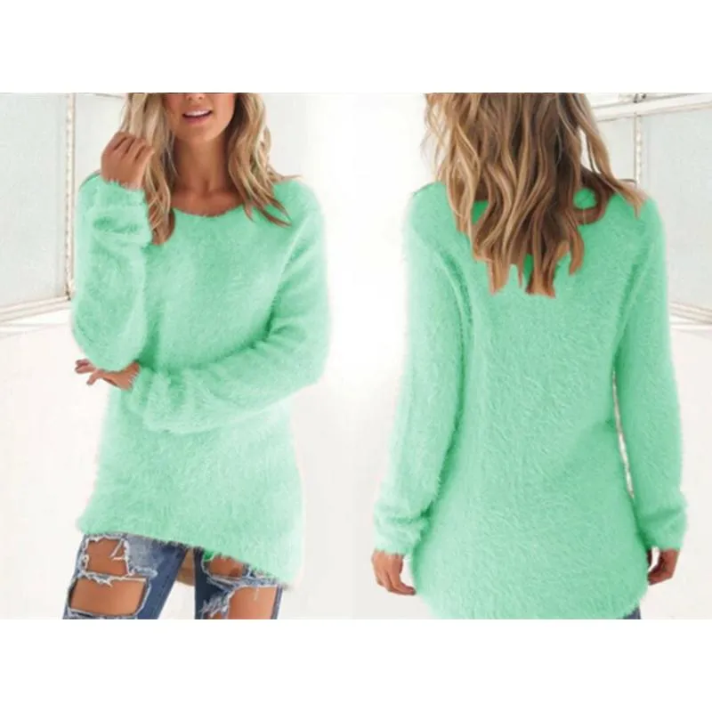 Women crew neck solid color long sleeve pullover sweater