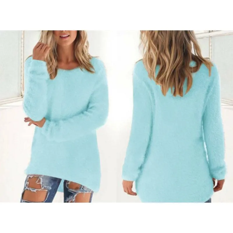 Women crew neck solid color long sleeve pullover sweater