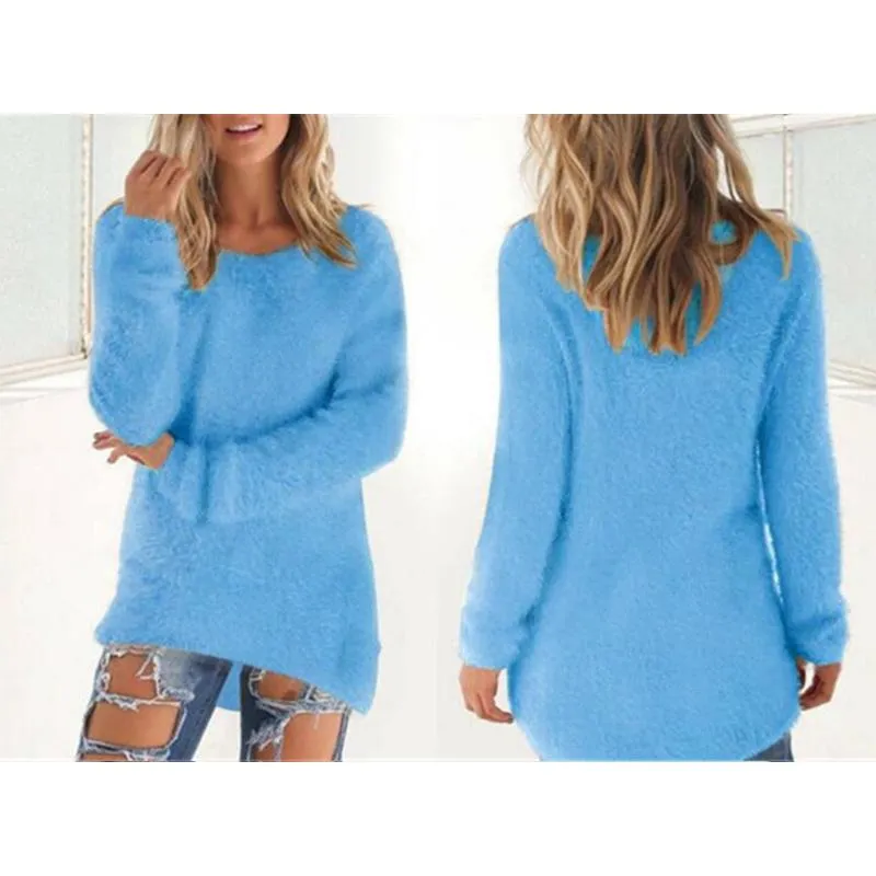 Women crew neck solid color long sleeve pullover sweater