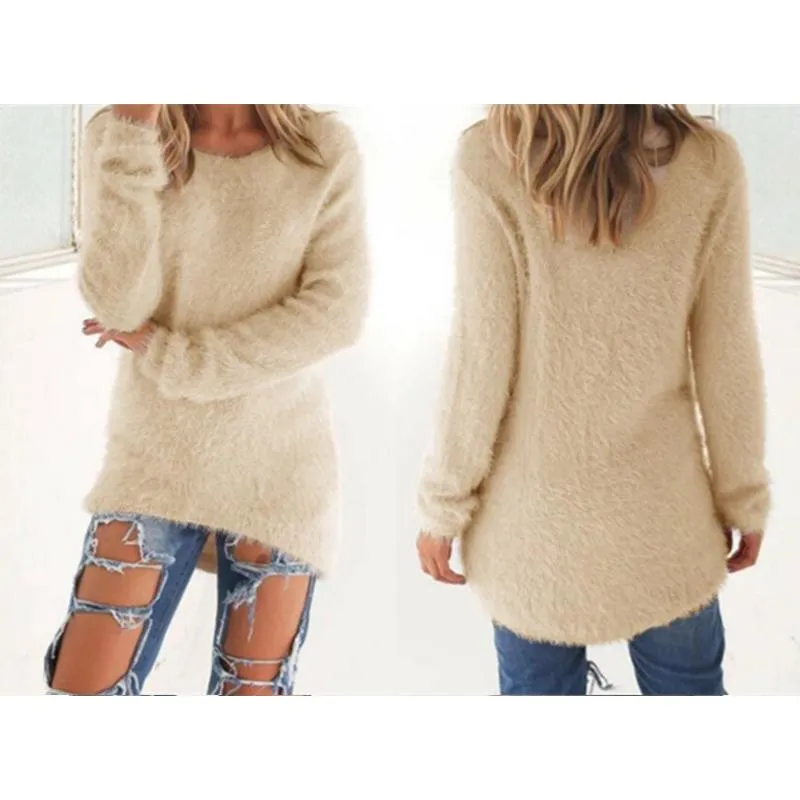 Women crew neck solid color long sleeve pullover sweater