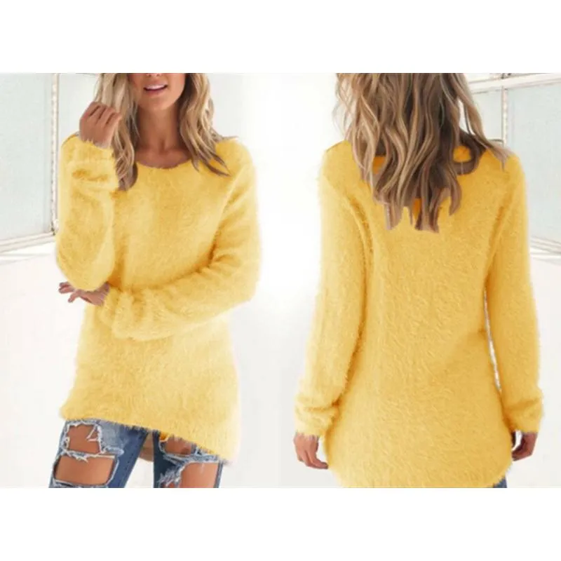 Women crew neck solid color long sleeve pullover sweater