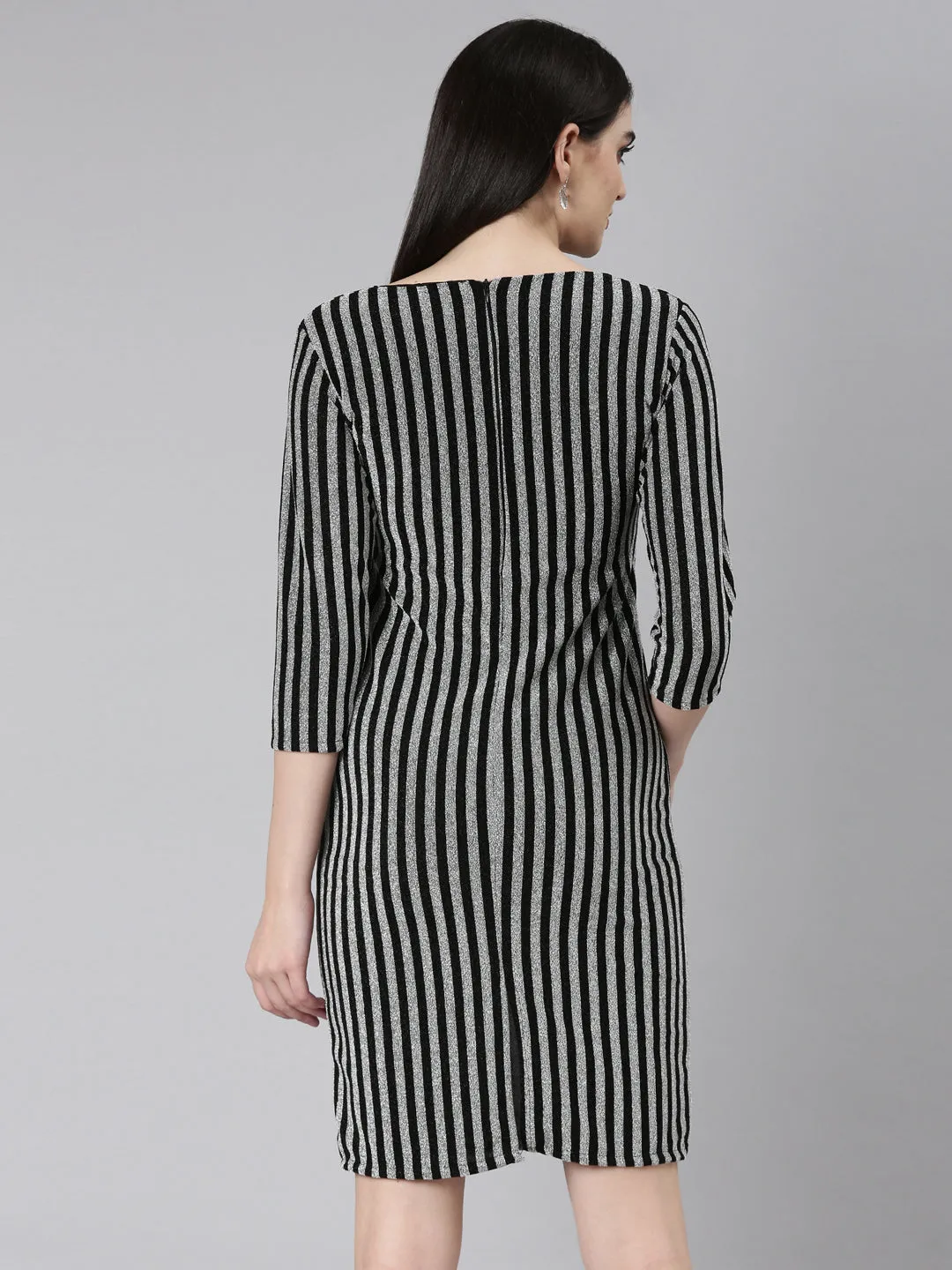 Women Silver Striped Bodycon Dress