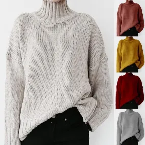 Women solid color knit long sleeve pullover turtleneck sweater