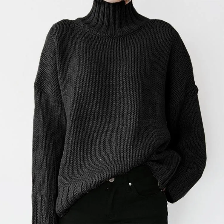 Women solid color knit long sleeve pullover turtleneck sweater