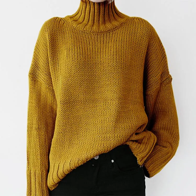 Women solid color knit long sleeve pullover turtleneck sweater