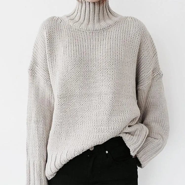 Women solid color knit long sleeve pullover turtleneck sweater