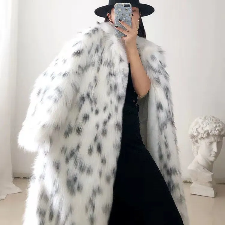 Women Winter New Faux Fox Fur Coats Ladies Casual Snow Leopard Print Fur Jackets Female Thick Warm Mid-long Plush Outerwear