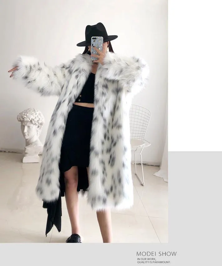 Women Winter New Faux Fox Fur Coats Ladies Casual Snow Leopard Print Fur Jackets Female Thick Warm Mid-long Plush Outerwear