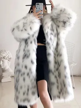 Women Winter New Faux Fox Fur Coats Ladies Casual Snow Leopard Print Fur Jackets Female Thick Warm Mid-long Plush Outerwear