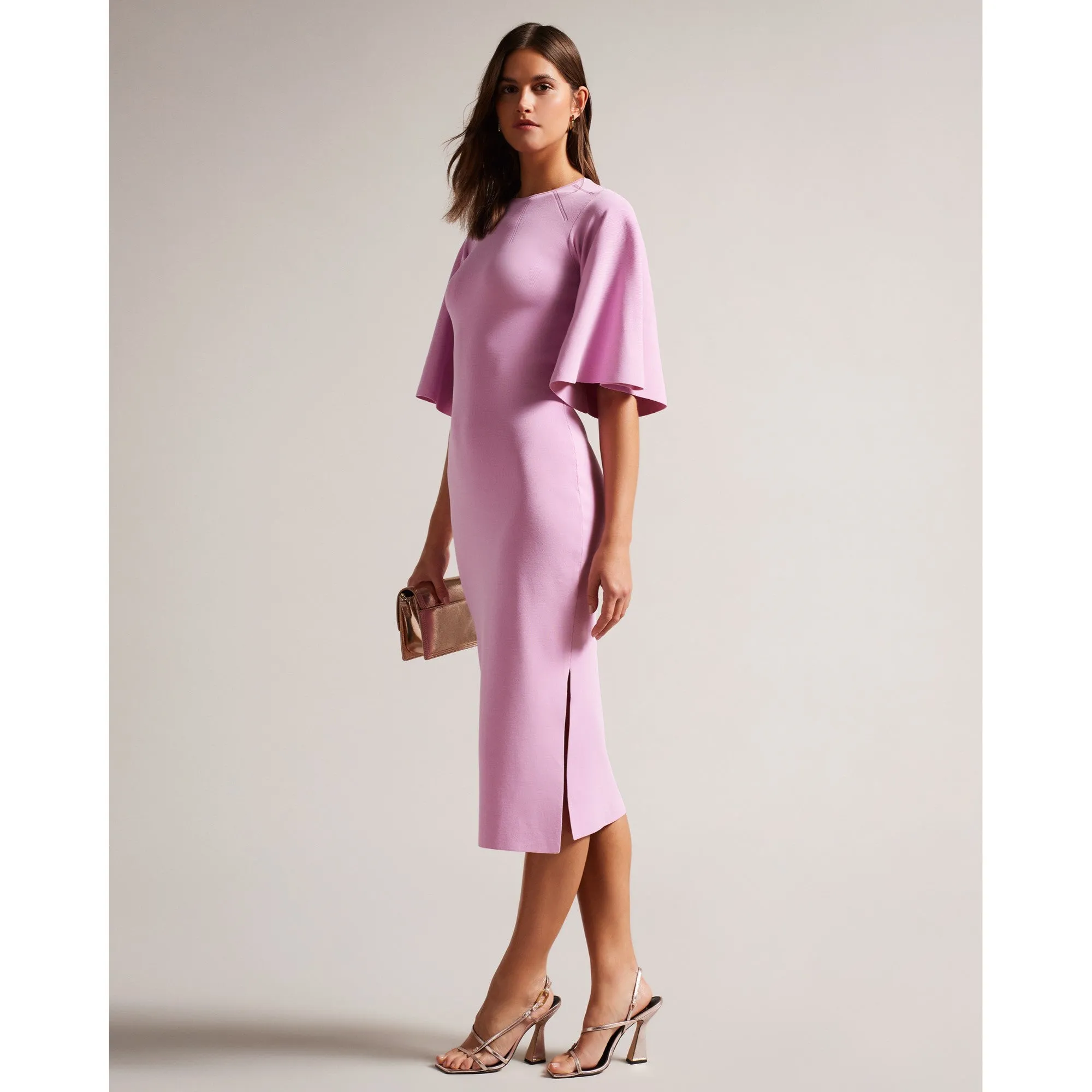 Women Wmd-Lounia-Fluted Sleeve Knitted Bodycon Midi Dress - Lilac