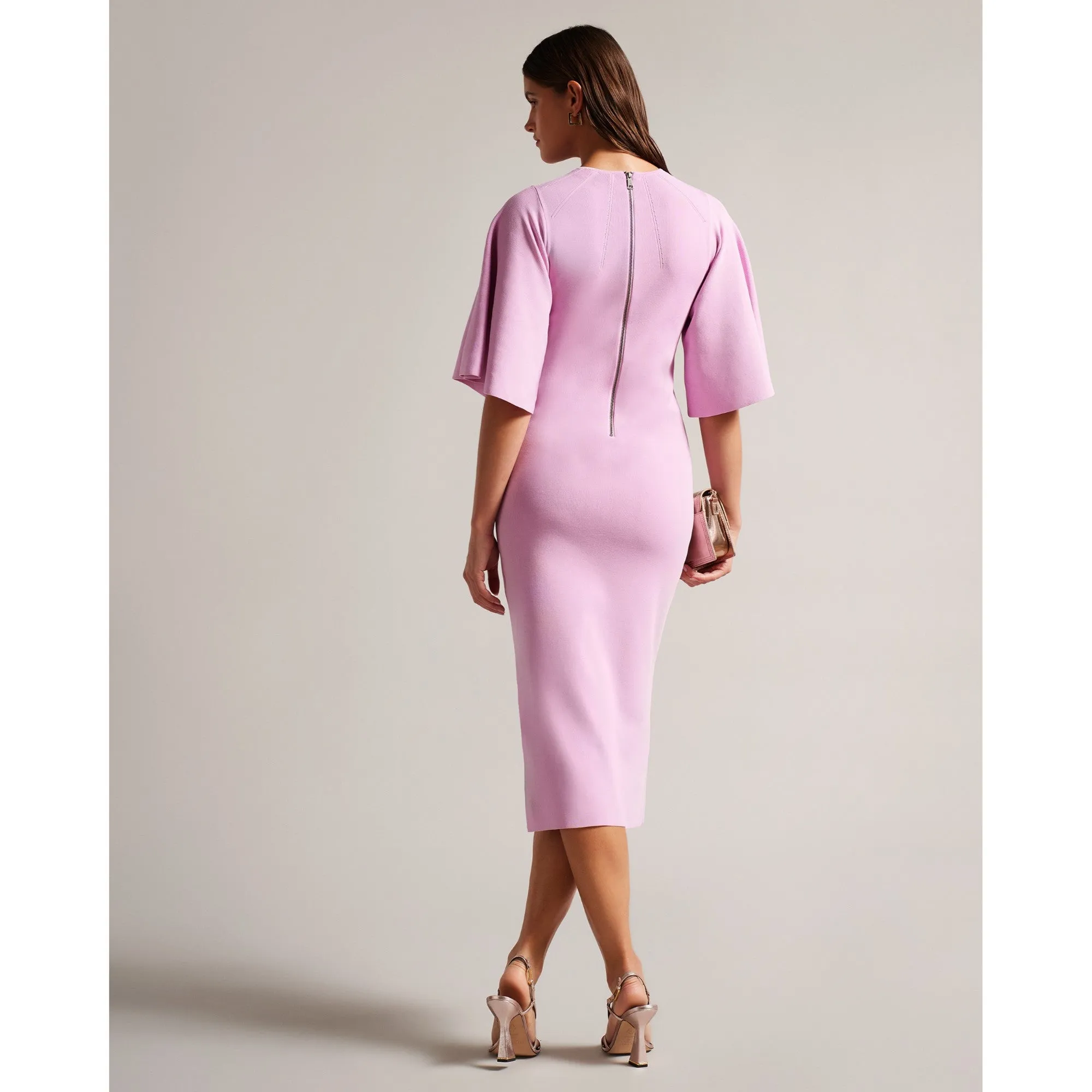 Women Wmd-Lounia-Fluted Sleeve Knitted Bodycon Midi Dress - Lilac