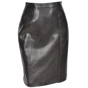 Womens Black Leather Pencil Skirt Lucy