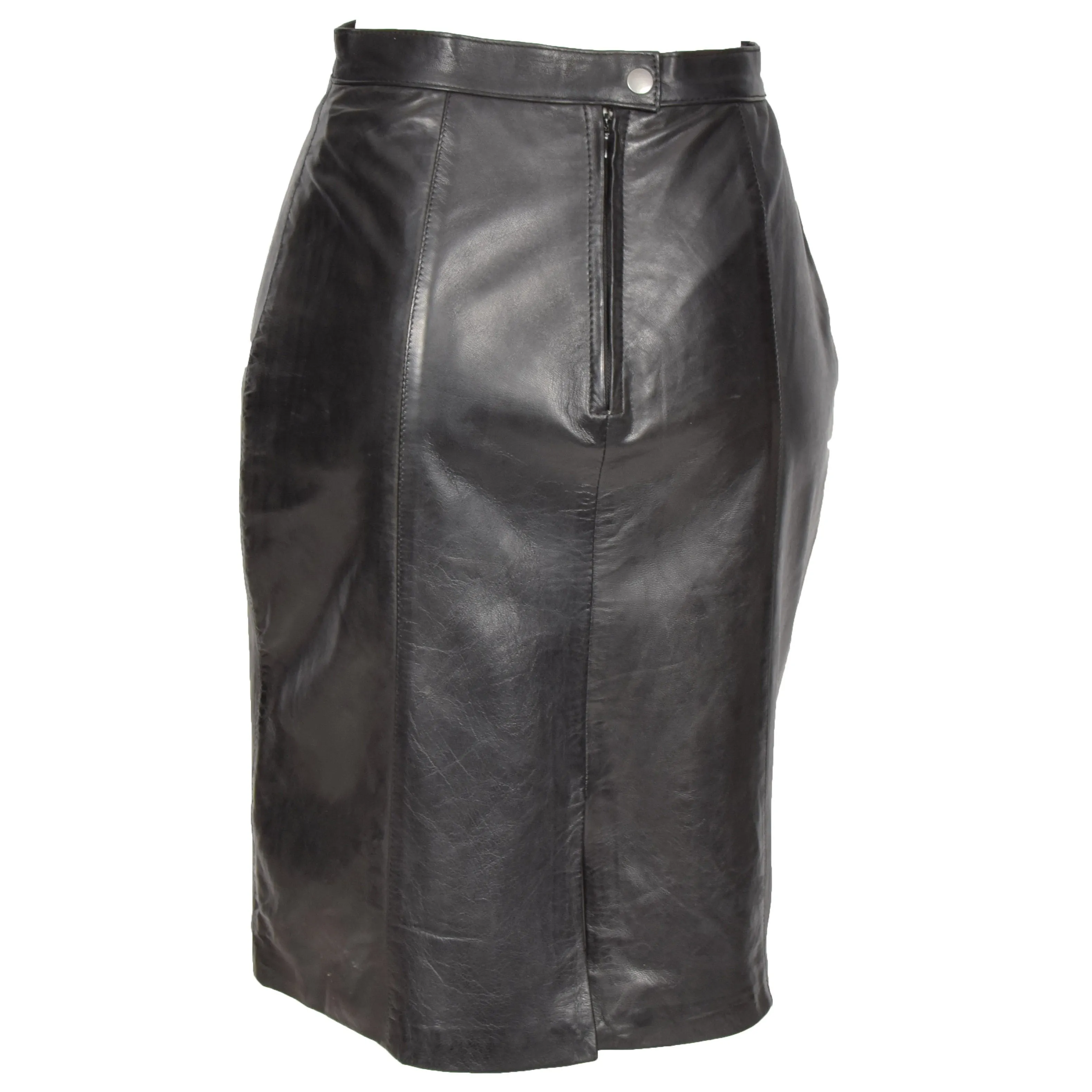 Womens Black Leather Pencil Skirt Lucy