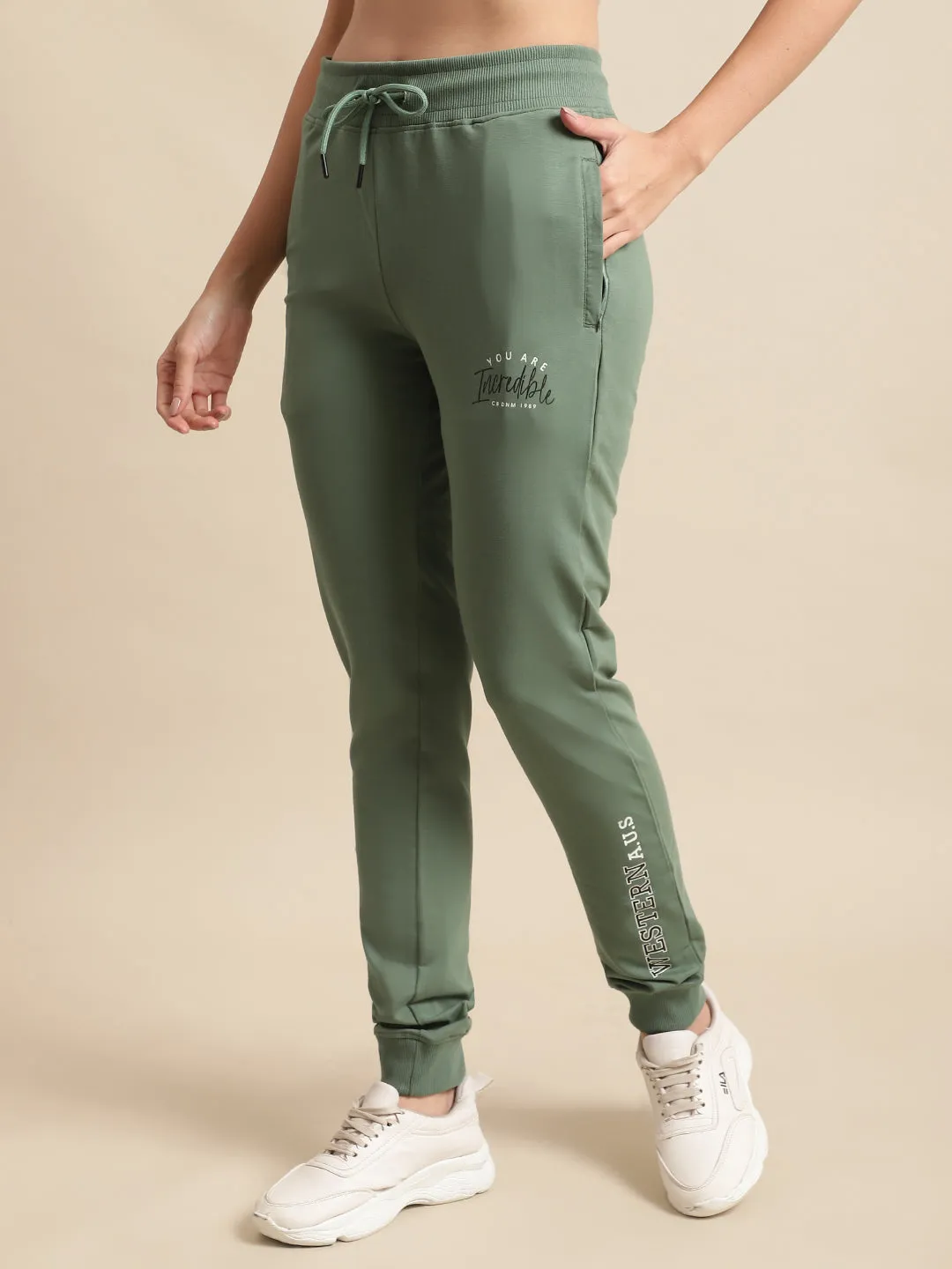 Women's Casual  Green Full length Mid rise Jogger Pants