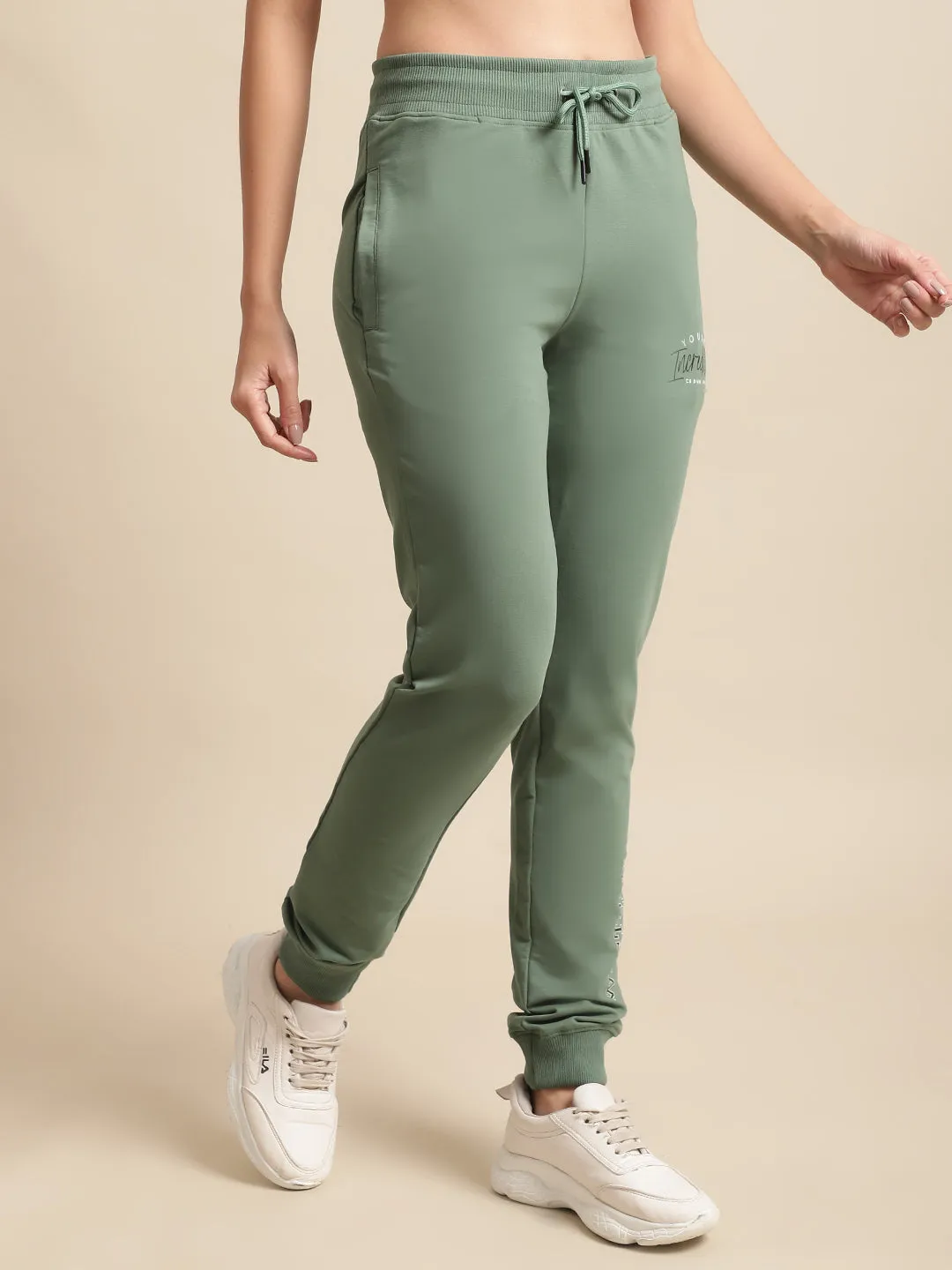 Women's Casual  Green Full length Mid rise Jogger Pants