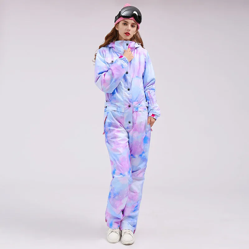 Women's Colorful Fancy Print One Piece Ski Jumpsuit Snowsuits