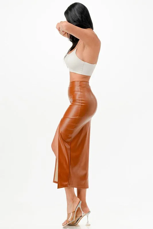 Womens Long PU Leather Pencil Skirt