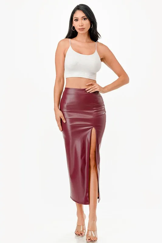 Womens Long PU Leather Pencil Skirt