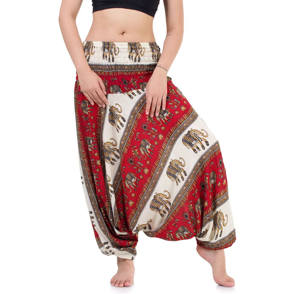 Women's Royal Thai Elephant 2-in-1 Harem Pants Red