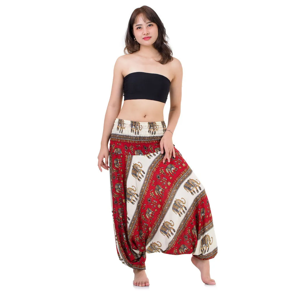 Women's Royal Thai Elephant 2-in-1 Harem Pants Red