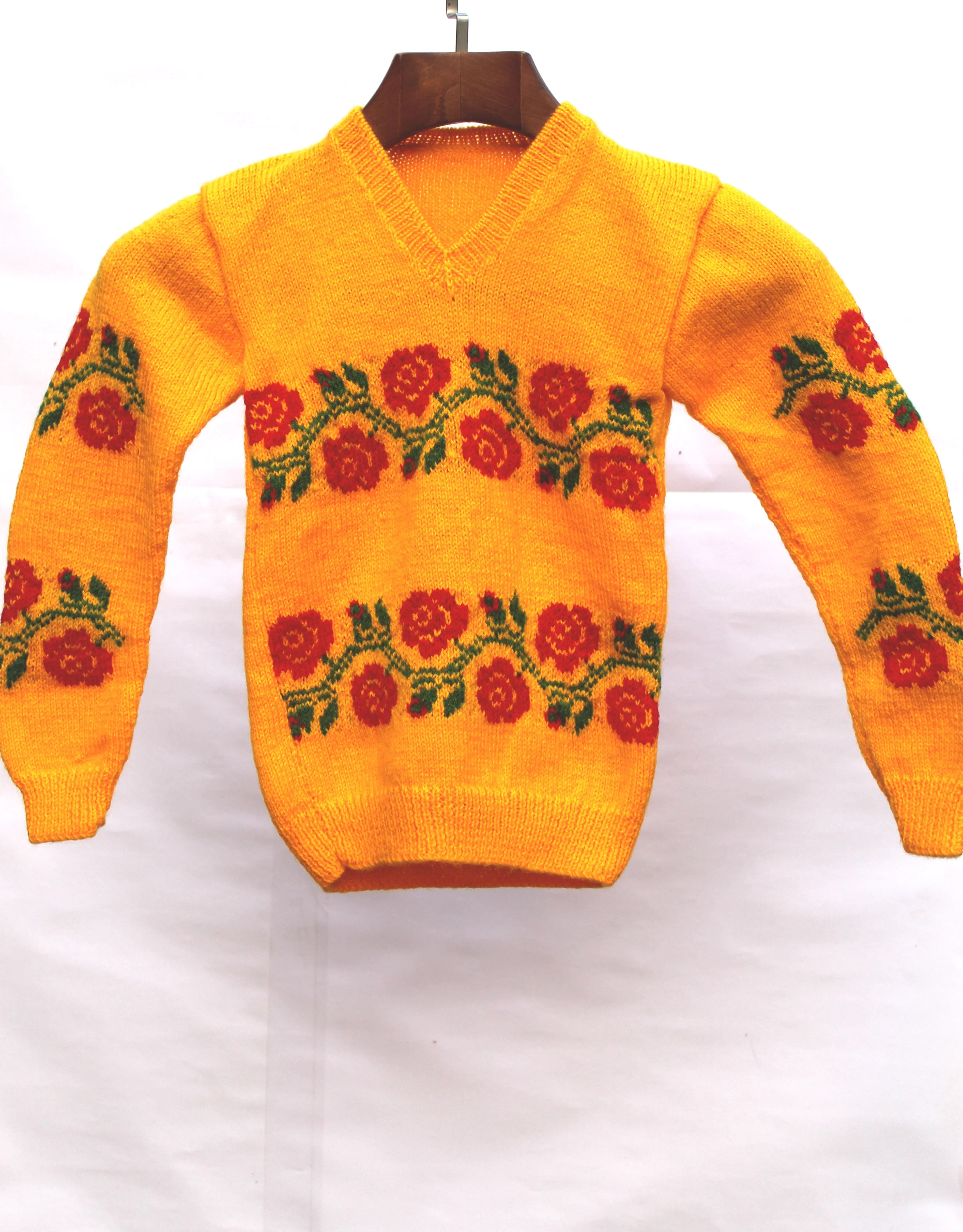 Woonie Knitting Handmade Beautiful Flower Pattern Design Graminarts Baby Sweater- Marigold