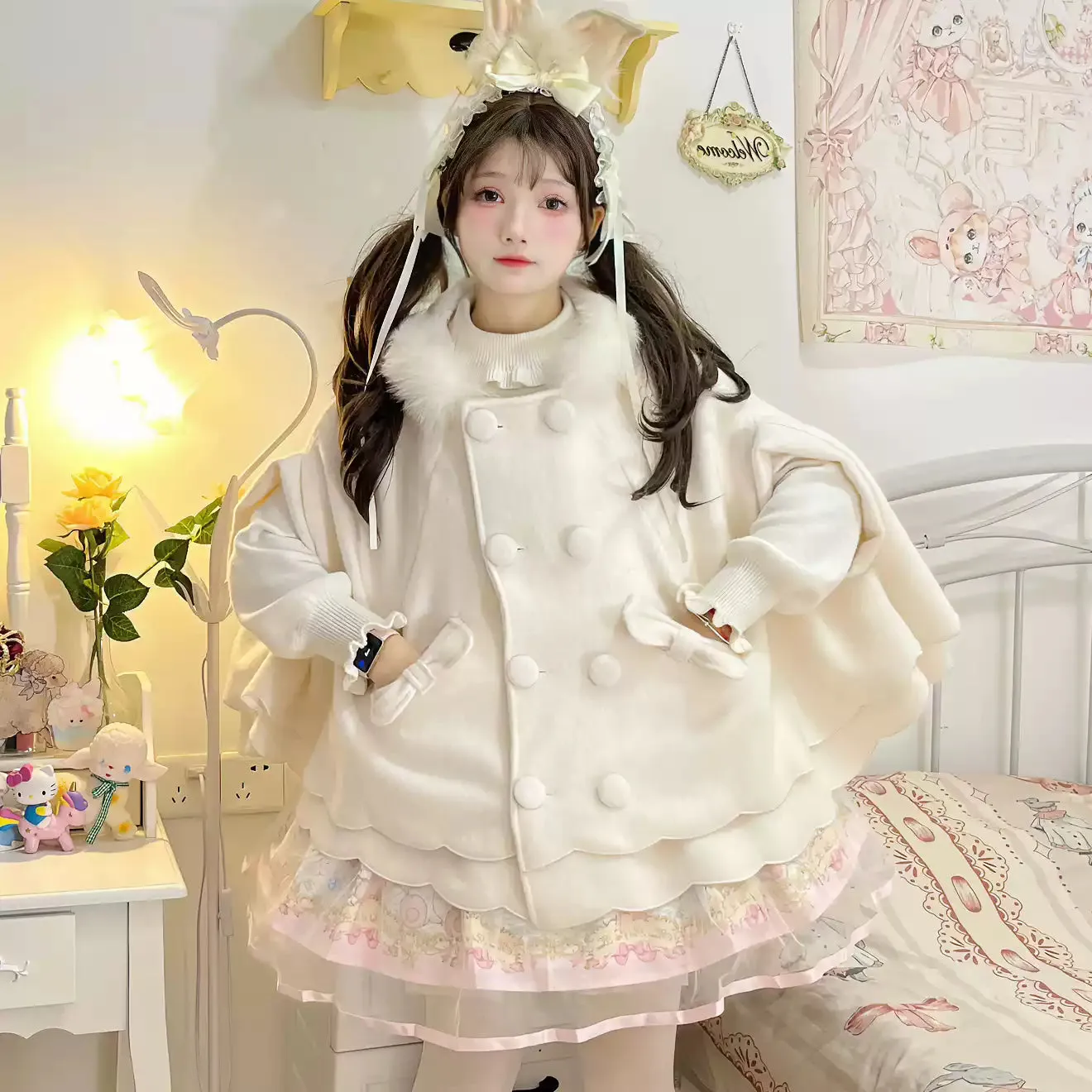 Yayizi~Sweet Lolita Cape Winter Plush Lolita Coat