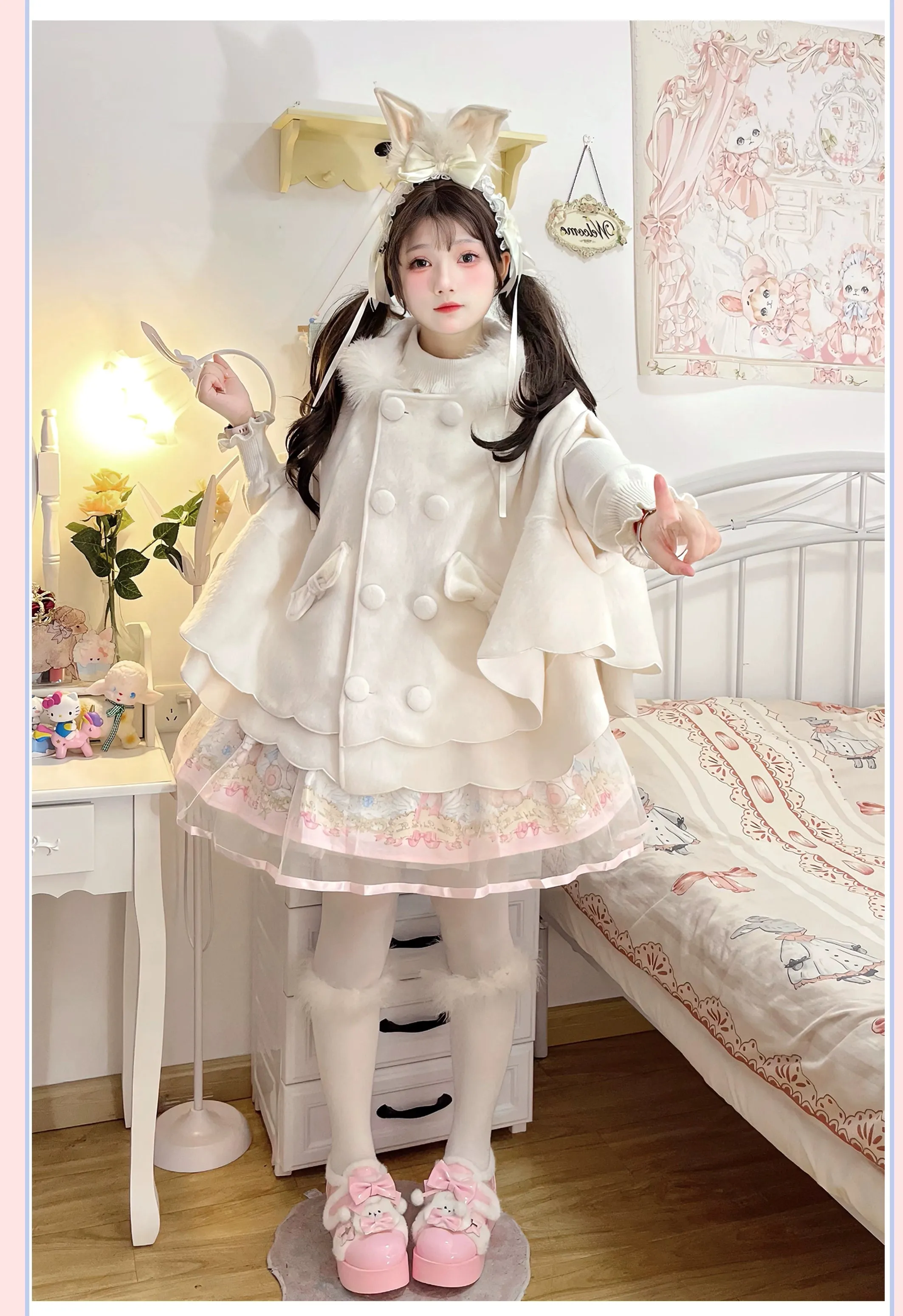 Yayizi~Sweet Lolita Cape Winter Plush Lolita Coat