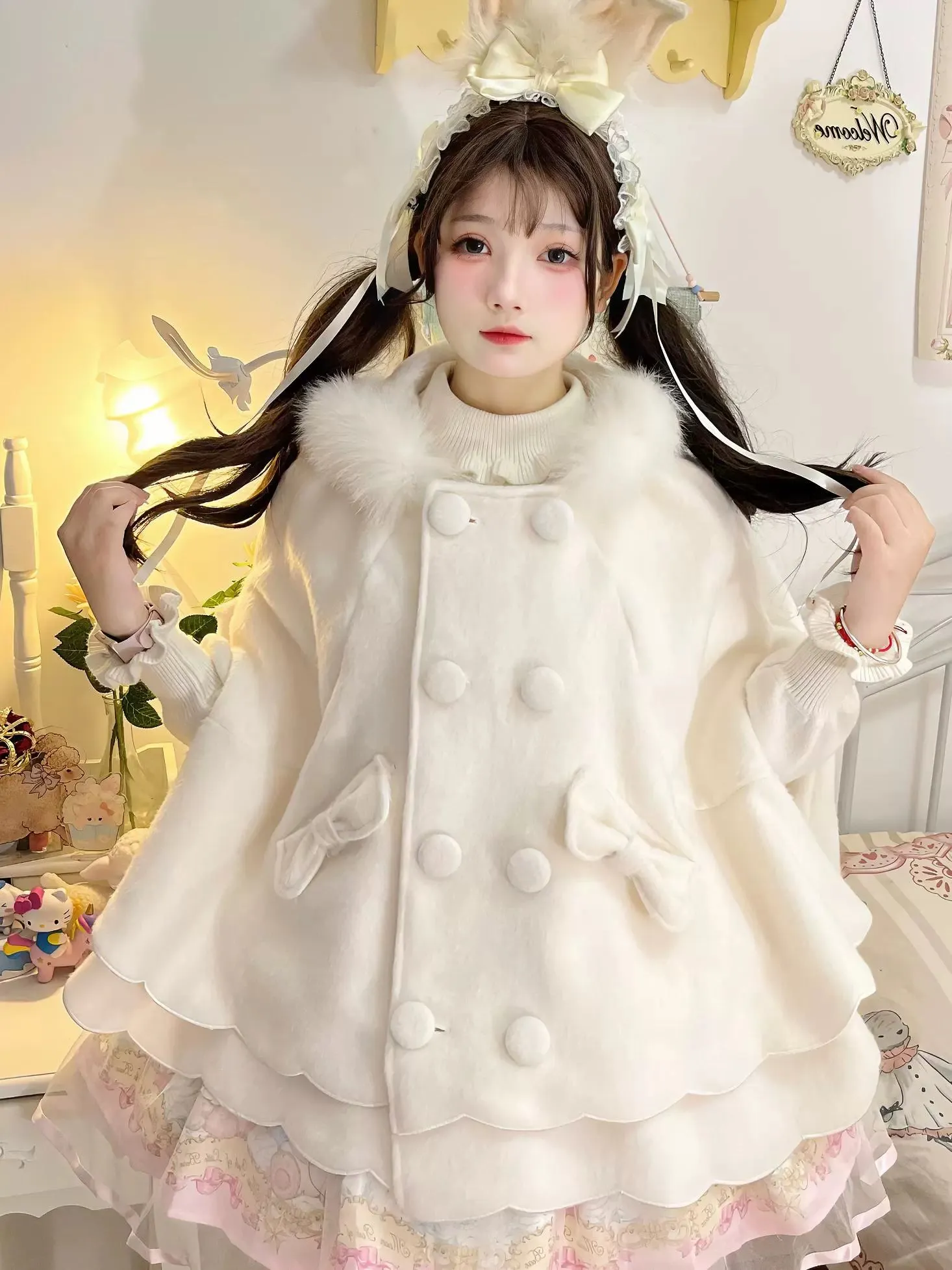 Yayizi~Sweet Lolita Cape Winter Plush Lolita Coat