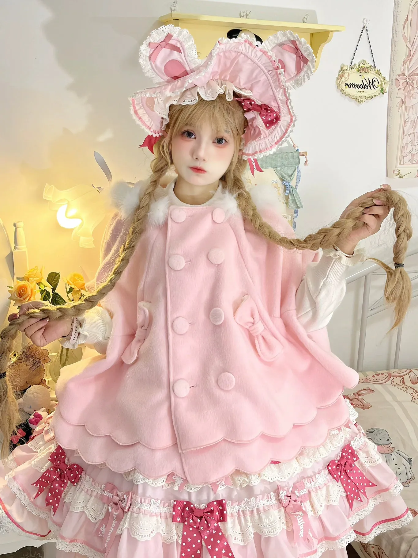 Yayizi~Sweet Lolita Cape Winter Plush Lolita Coat