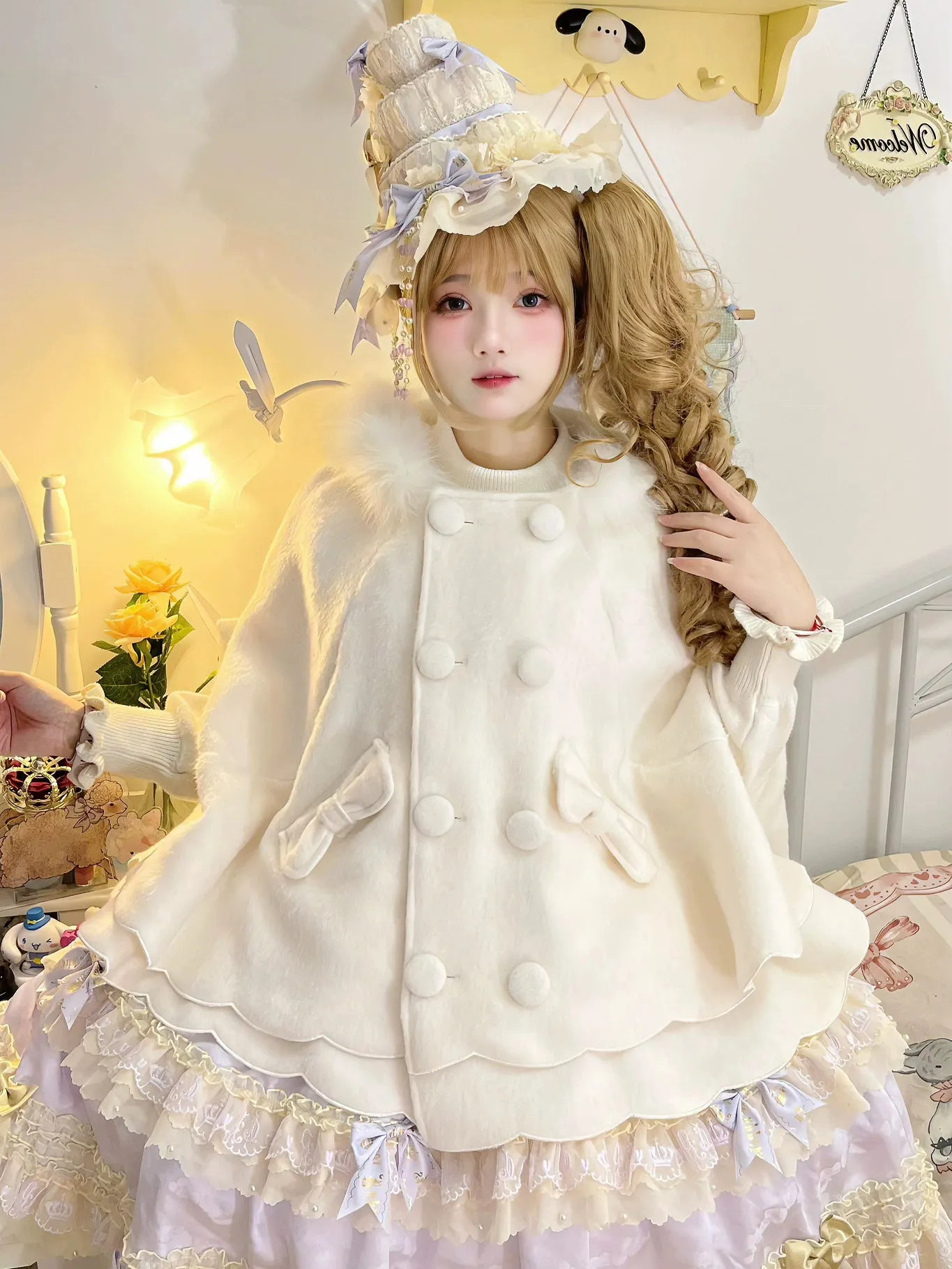 Yayizi~Sweet Lolita Cape Winter Plush Lolita Coat