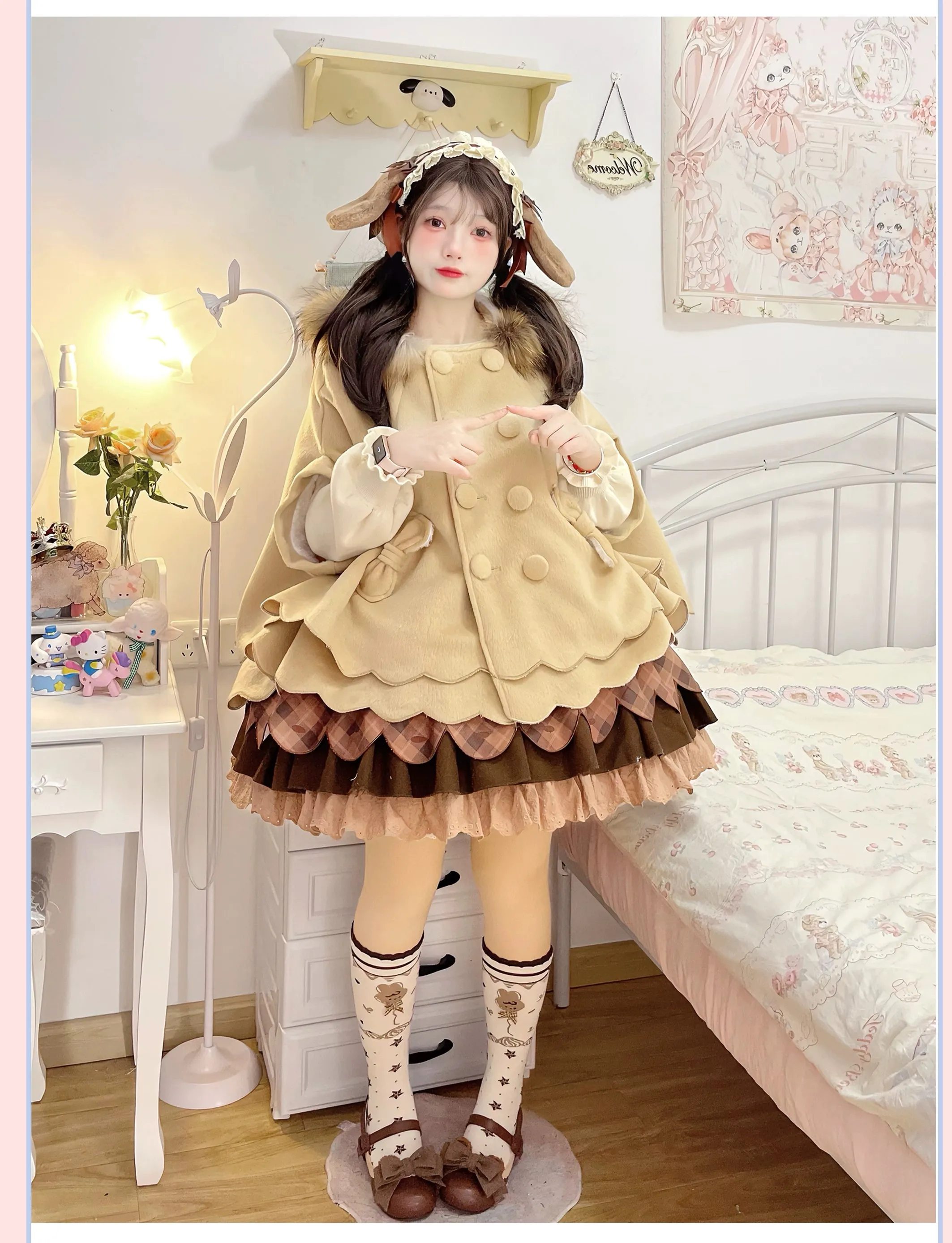 Yayizi~Sweet Lolita Cape Winter Plush Lolita Coat