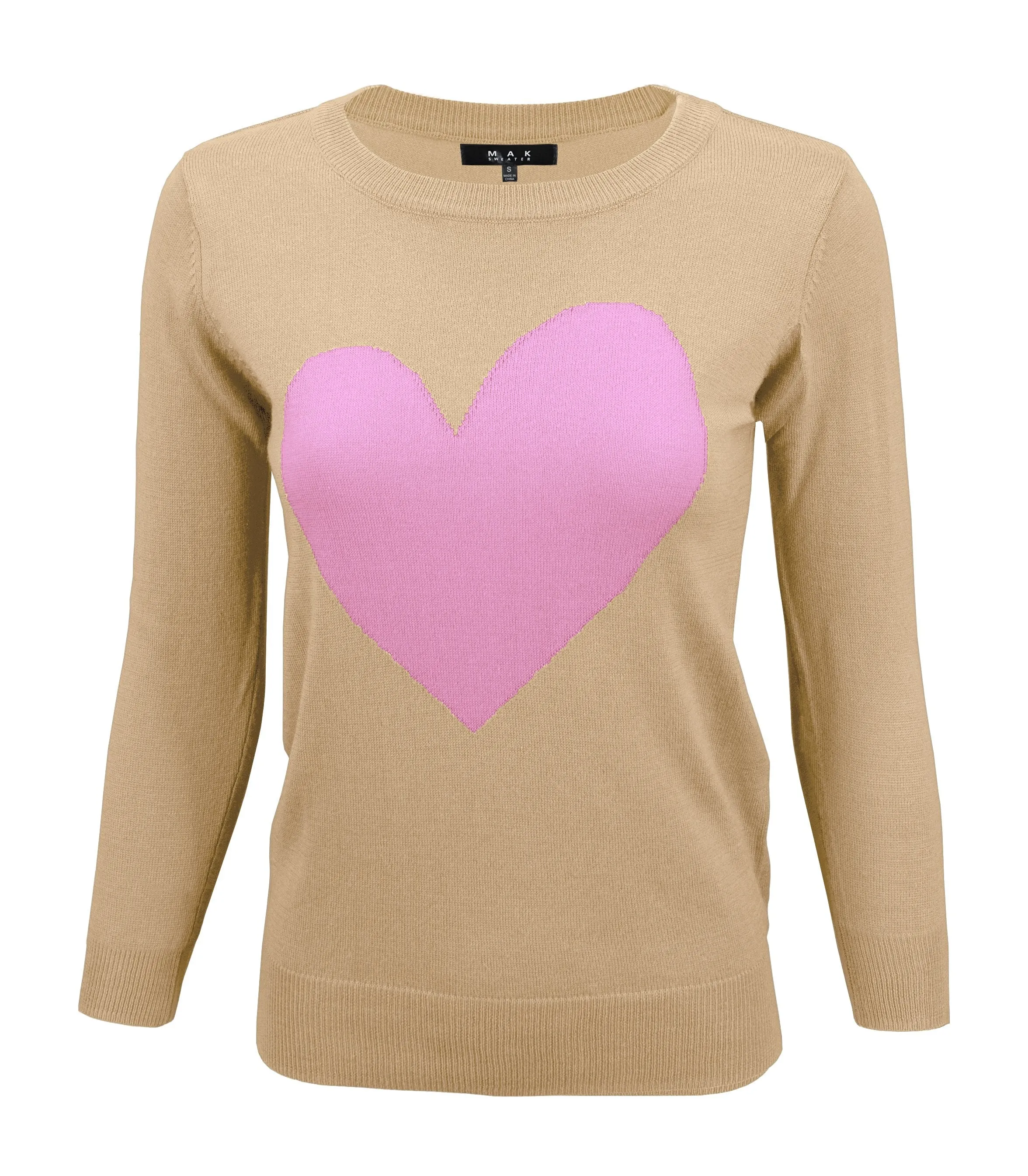 YEMAK Women's Love Heart Chenille Crewneck 3/4 Sleeve Casual Pullover Sweater MK3595