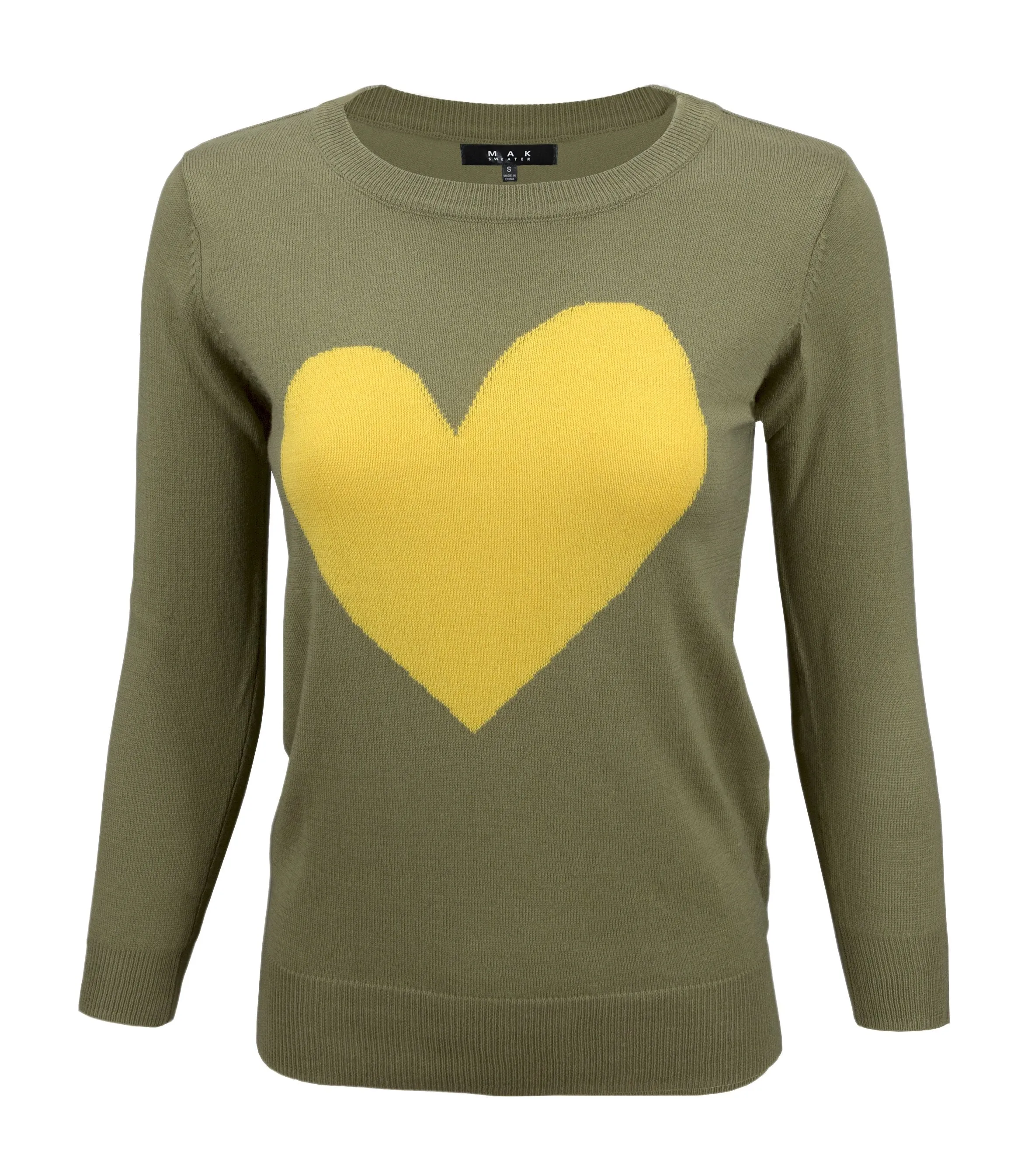 YEMAK Women's Love Heart Chenille Crewneck 3/4 Sleeve Casual Pullover Sweater MK3595