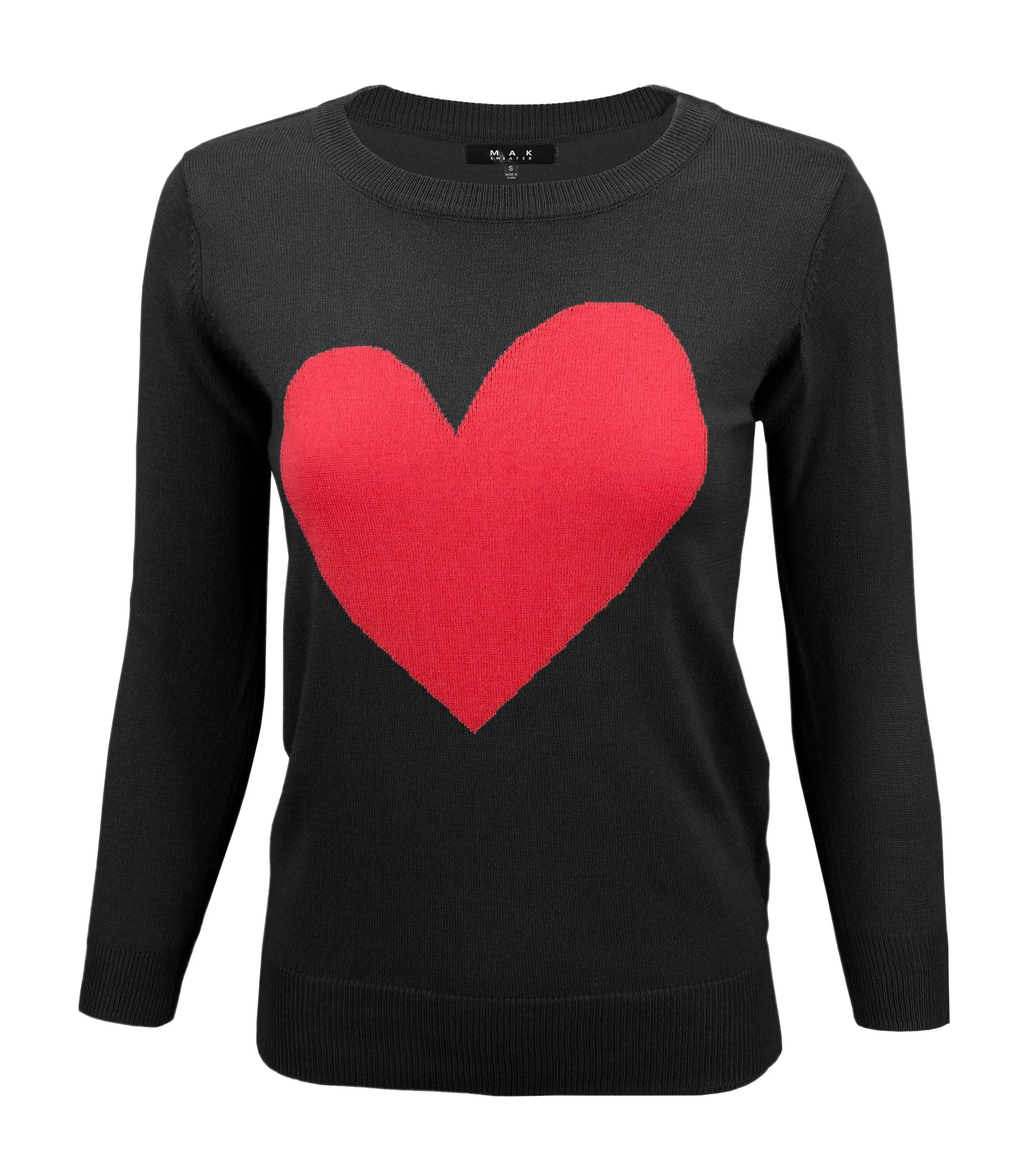 YEMAK Women's Love Heart Chenille Crewneck 3/4 Sleeve Casual Pullover Sweater MK3595