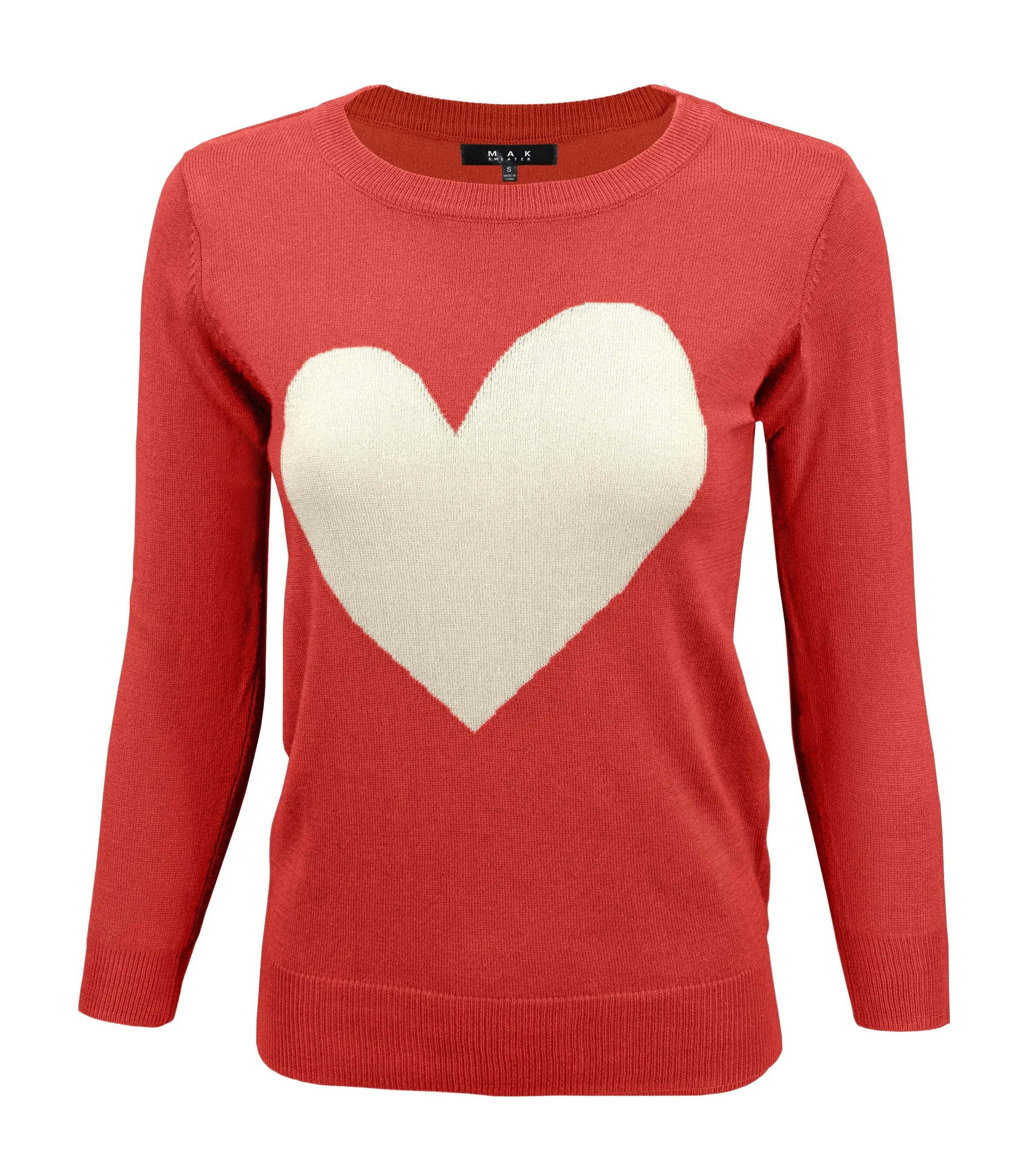 YEMAK Women's Love Heart Chenille Crewneck 3/4 Sleeve Casual Pullover Sweater MK3595